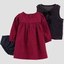 Carter's Just One You® Baby Girls' 3pc Holiday Buffalo Checkered Dress with Vest - Black 18M
