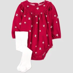 Carter's Just One You® Baby Girls' 2pc Holiday Floral Bubble Romper with Tights - Red 6M