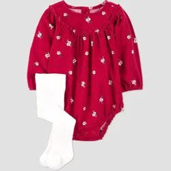 Carter's Just One You® Baby Girls' 2pc Holiday Floral Bubble Romper with Tights - Red 6M