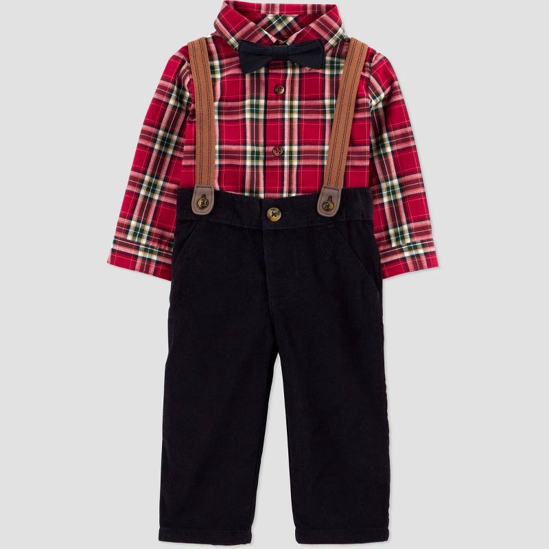 slide 2 of 6, Carter's Just One You® Baby Boys' Holiday 3pc Plaid Suspender Set - Red 6M, 3 ct