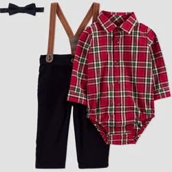 Carter's Just One You® Baby Boys' Holiday 3pc Plaid Suspender Set - Red 9M