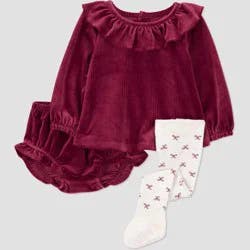 Carter's Just One You® Baby Girls' 3pc Holiday Ruffle Tunic and Shorts Set with Tights - Red 6M