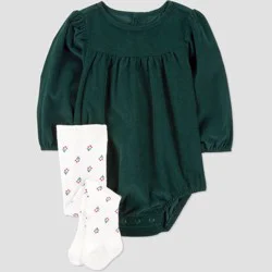 Carter's Just One You® Baby Girls' 2pc Holiday Bubble Romper with Tights - Green 9M