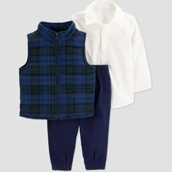 Carter's Just One You® Baby Boys' 3pc Holiday Plaid Vest Set - White/Green/Blue 12M