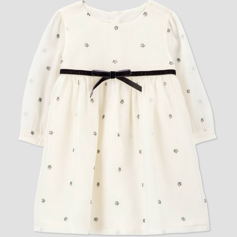 green emerald velvet dress Carters Long Sleeve Mini Dress | White | Womens main image 1