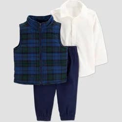 Carter's Just One You® Baby Boys' 3pc Holiday Plaid Vest Set - White/Green/Blue 18M