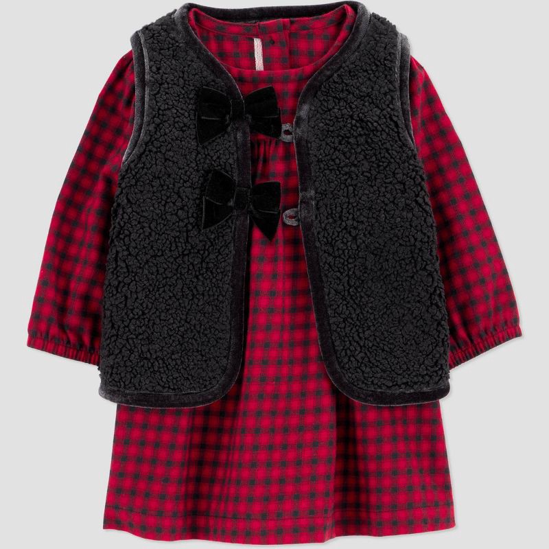slide 2 of 6, Carter's Just One You® Baby Girls' 3pc Holiday Buffalo Checkered Dress with Vest - Black 3M, 3 ct