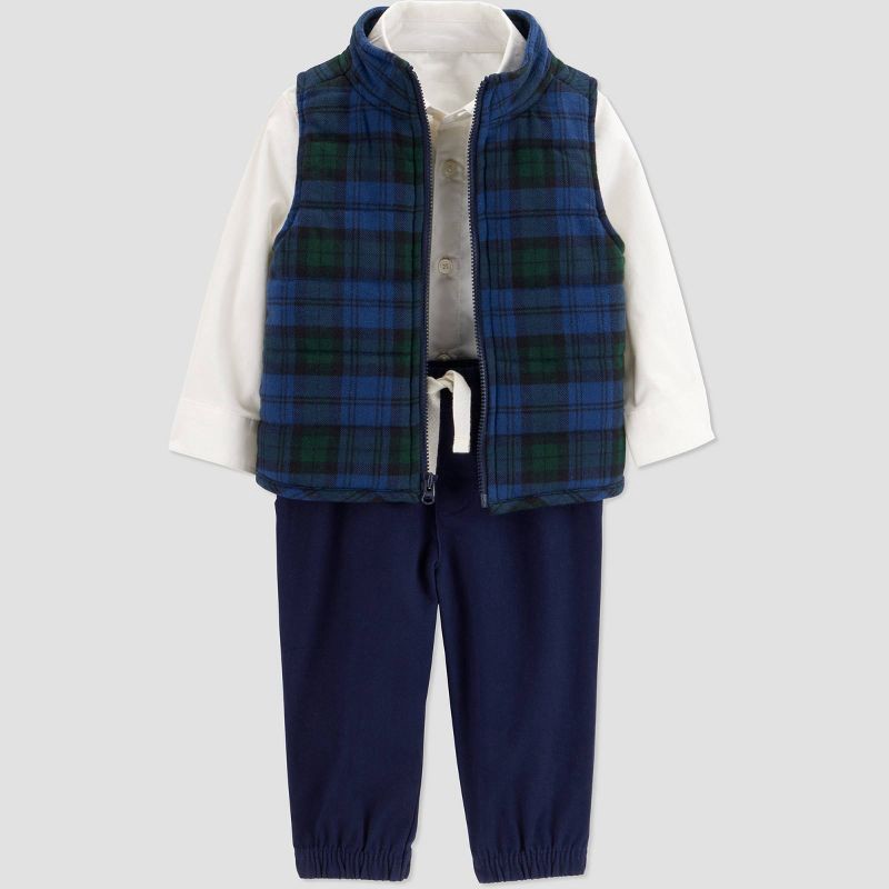 slide 2 of 6, Carter's Just One You® Baby Boys' 3pc Holiday Plaid Vest Set - White/Green/Blue 6M, 3 ct