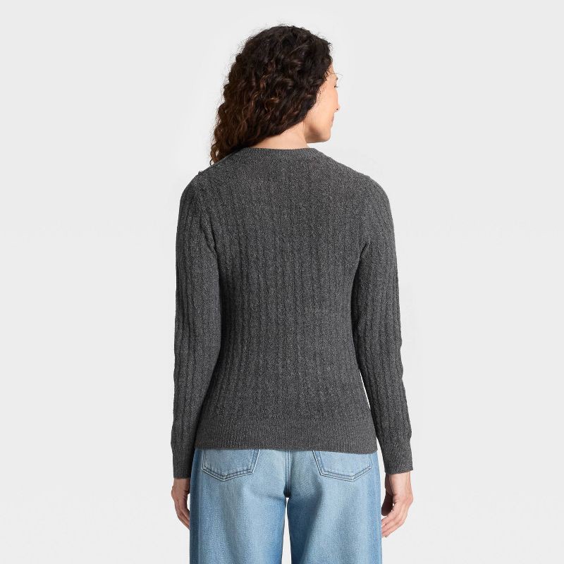 slide 2 of 3, Women's Lace Stitch Crewneck Pullover Sweater - Universal Thread™ Gray S, 1 ct
