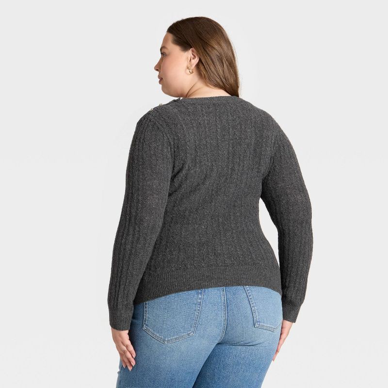 slide 2 of 3, Women's Lace Stitch Crewneck Pullover Sweater - Universal Thread™ Gray XXL, 1 ct