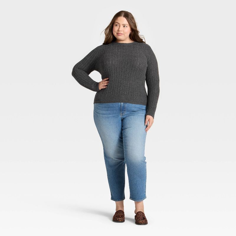 slide 3 of 3, Women's Lace Stitch Crewneck Pullover Sweater - Universal Thread™ Gray XXL, 1 ct