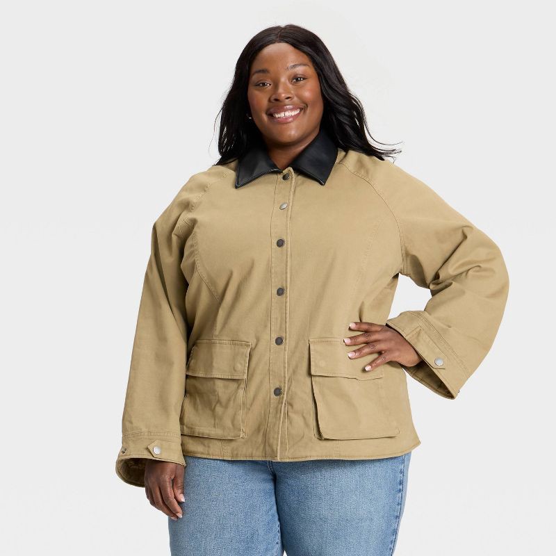 slide 1 of 3, Women's Oversized Field Jacket - Ava & Viv™ Tan 1X, 1 ct