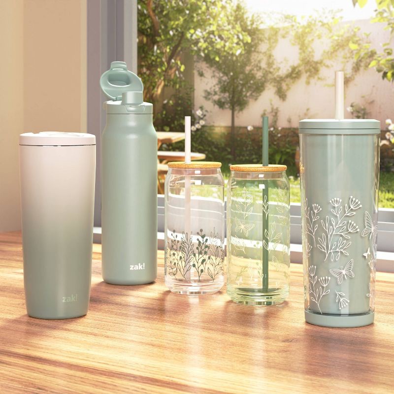 slide 4 of 6, Zak Designs 20 fl oz Stainless Steel Vacuum Serenity Tumbler with Slide Lid Thyme Cream Ombre, 20 fl oz