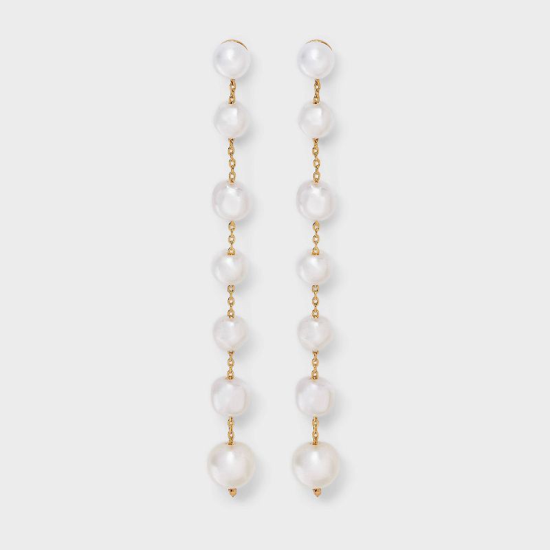slide 1 of 3, Linear Pearl Dangle Earrings - A New Day™ Pearl, 1 ct