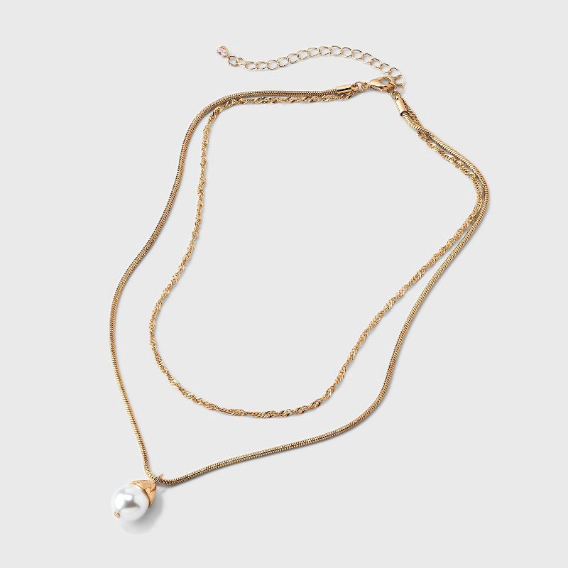 slide 3 of 4, Capped Pearl Drop Multi-Strand Necklace - A New Day™ Gold, 1 ct