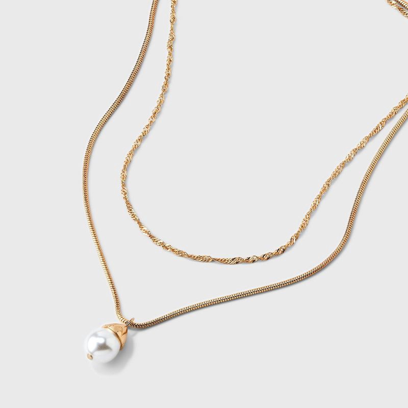 slide 4 of 4, Capped Pearl Drop Multi-Strand Necklace - A New Day™ Gold, 1 ct