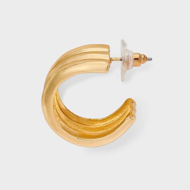 slide 3 of 3, Ribbed Hoop Earrings - A New Day™ Gold, 1 ct