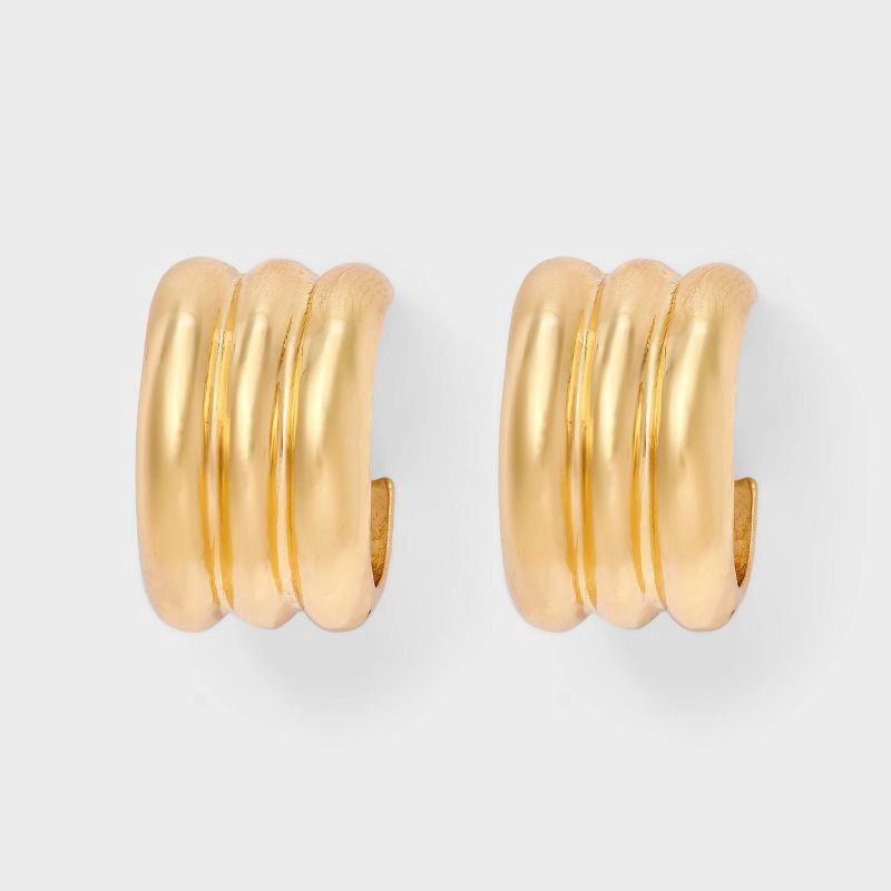slide 1 of 3, Ribbed Hoop Earrings - A New Day™ Gold, 1 ct