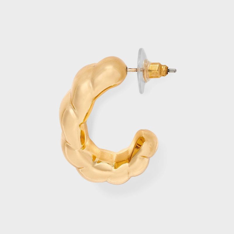 slide 3 of 3, Chunky Ribbed Hoop Earrings - A New Day™ Gold, 1 ct