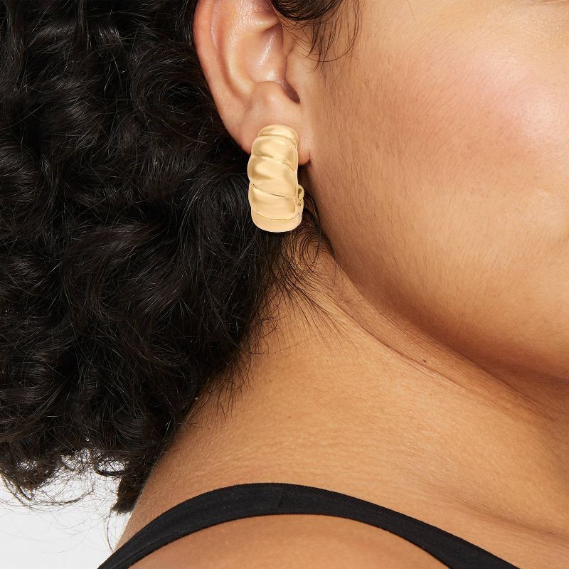 slide 2 of 3, Chunky Ribbed Hoop Earrings - A New Day™ Gold, 1 ct