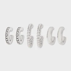 Rhodium Hoop Earring Set 3pc - A New Day™ Silver