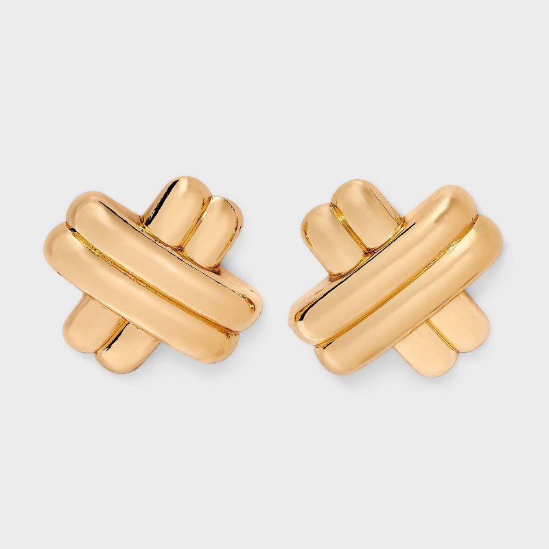 slide 1 of 3, X Shape Button Post Earrings - A New Day™ Gold, 1 ct