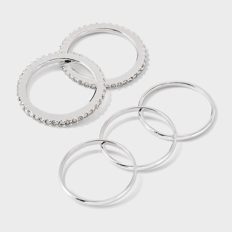 slide 1 of 3, Rhodium Ring Set 5pc - A New Day™ Silver Size 7, 5 ct