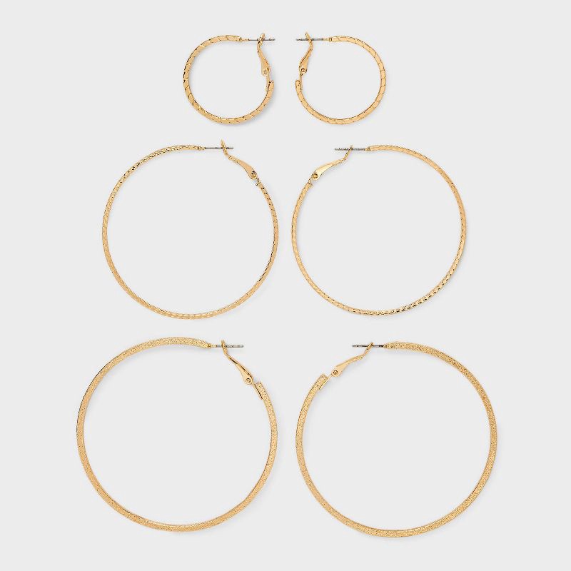 slide 1 of 3, Classic Thin Hoop Earring Set 3pc - A New Day™ Gold, 3 ct