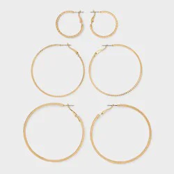 Classic Thin Hoop Earring Set 3pc - A New Day™ Gold