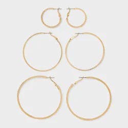 Classic Thin Hoop Earring Set 3pc - A New Day™ Gold