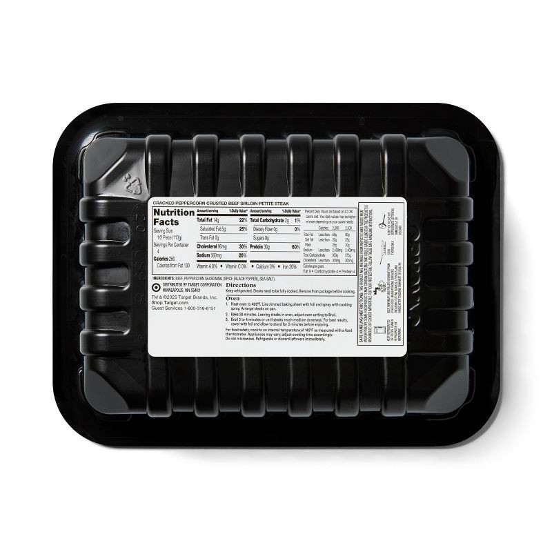 slide 2 of 4, Cracked Peppercorn Crusted Beef Sirloin Petite Steak - 16oz - Good & Gather™, 16 oz