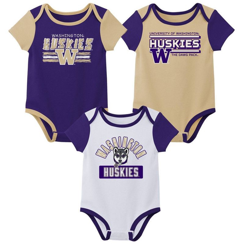 slide 1 of 4, NCAA Washington Huskies Infant Boys' 3pk Bodysuit - 6-9M, 3 ct
