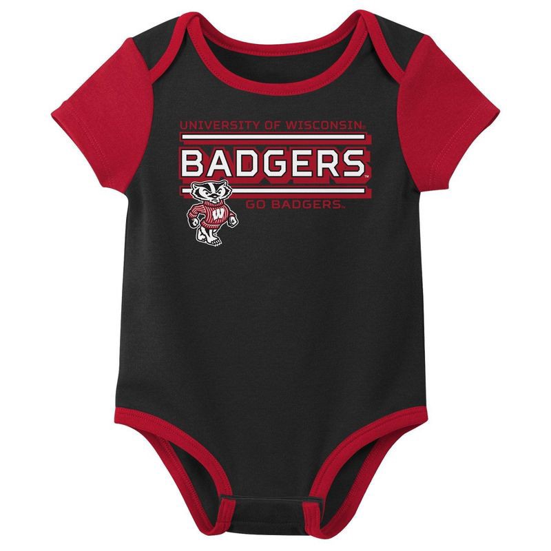 slide 2 of 4, NCAA Wisconsin Badgers Infant Boys' 3pk Bodysuit - 6-9M, 3 ct