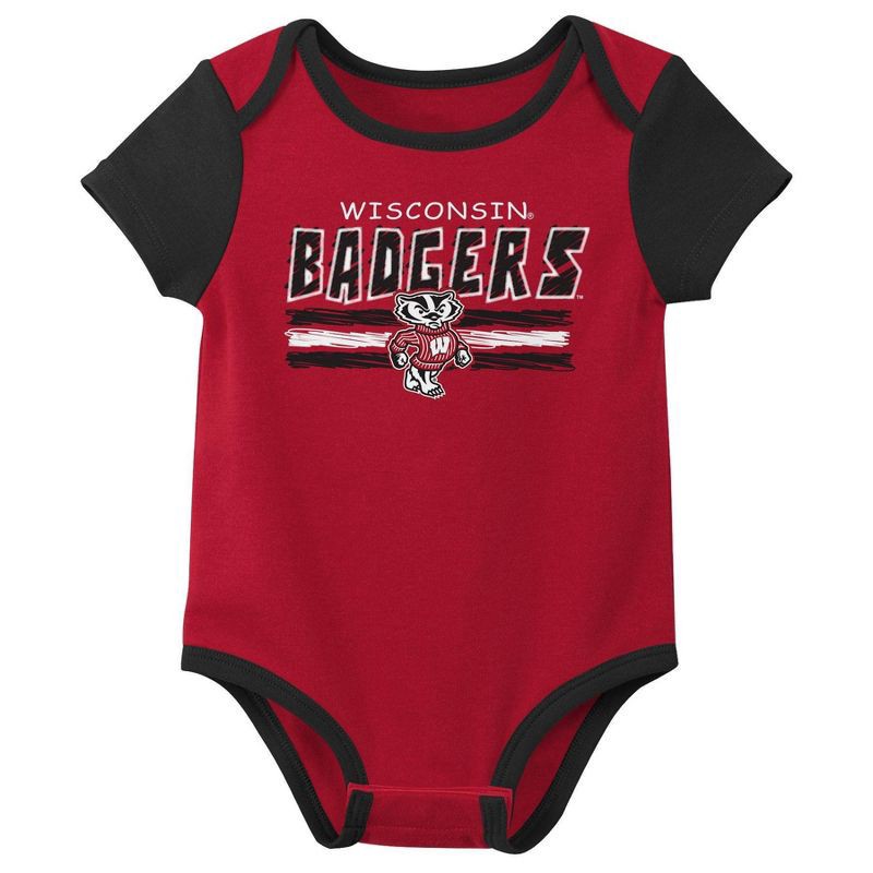 slide 4 of 4, NCAA Wisconsin Badgers Infant Boys' 3pk Bodysuit - 6-9M, 3 ct