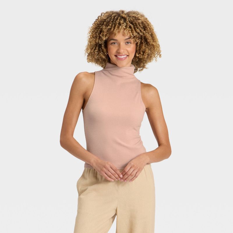 slide 1 of 3, Women's Brushed Microfleece Tank Top - A New Day™ Pink S, 1 ct