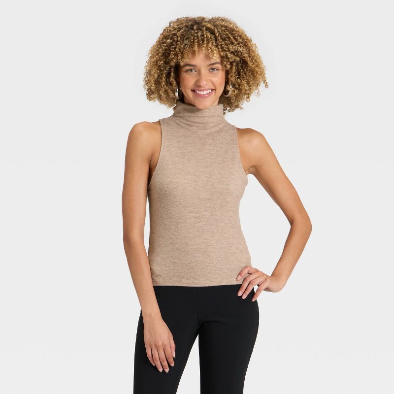 slide 1 of 3, Women's Brushed Microfleece Tank Top - A New Day™ Oatmeal M, 1 ct