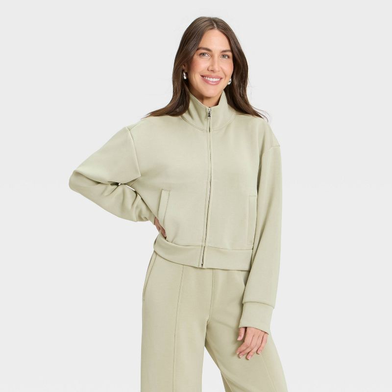 slide 1 of 4, Women's Sandwash Zip-Up - A New Day™ Light Green M, 1 ct