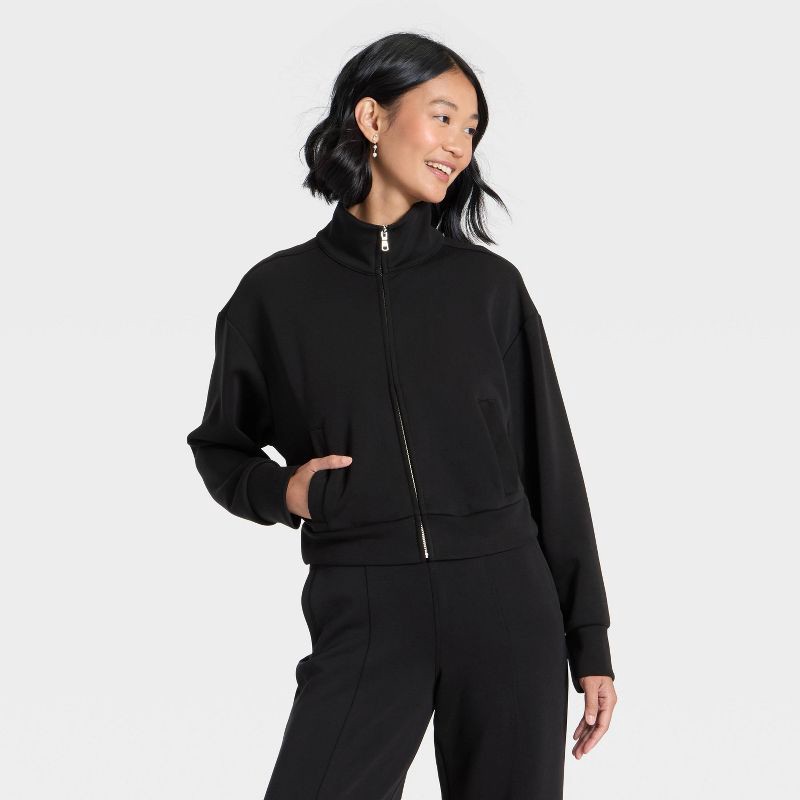 slide 1 of 4, Women's Sandwash Zip-Up - A New Day™ Black M, 1 ct