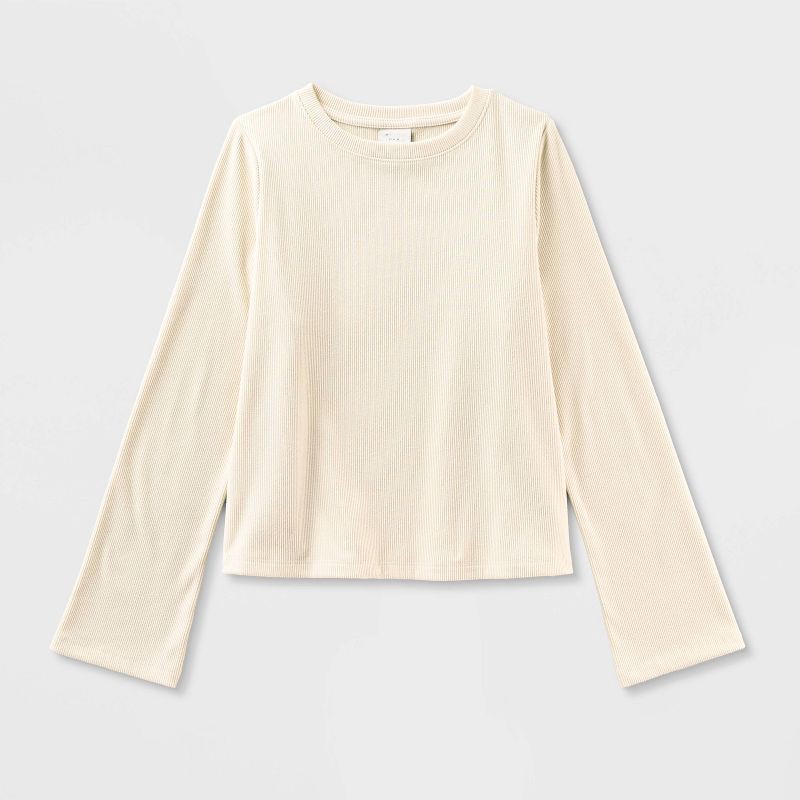 slide 4 of 4, Women's Long Sleeve Brushed Ribbed Boxy T-Shirt - A New Day™ Cream XL, 1 ct