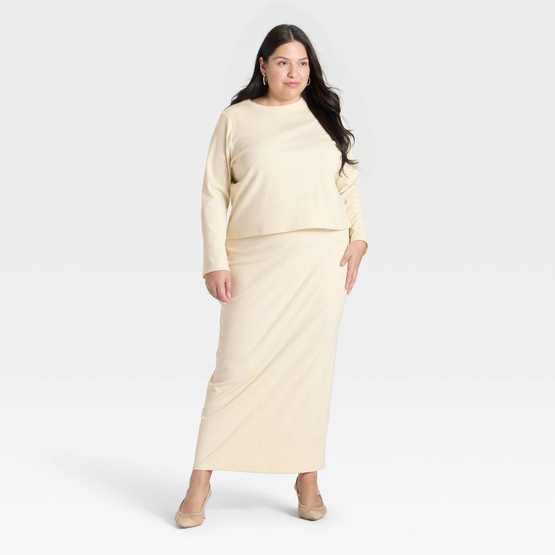 slide 3 of 3, Women's Long Sleeve Brushed Ribbed Boxy T-Shirt - A New Day™ Cream XXL, 1 ct