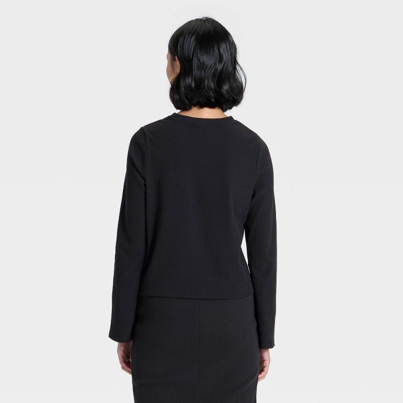 slide 2 of 4, Women's Long Sleeve Brushed Ribbed Boxy T-Shirt - A New Day™ Black L, 1 ct