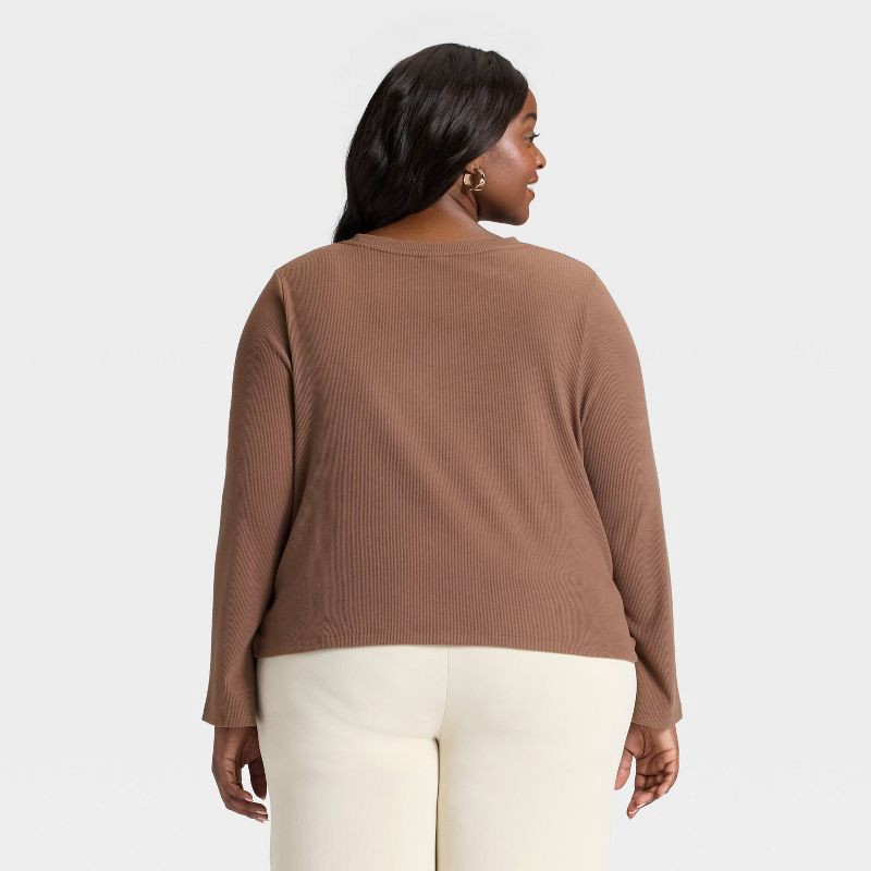 slide 2 of 3, Women's Long Sleeve Brushed Ribbed Boxy T-Shirt - A New Day™ Brown XXL, 1 ct