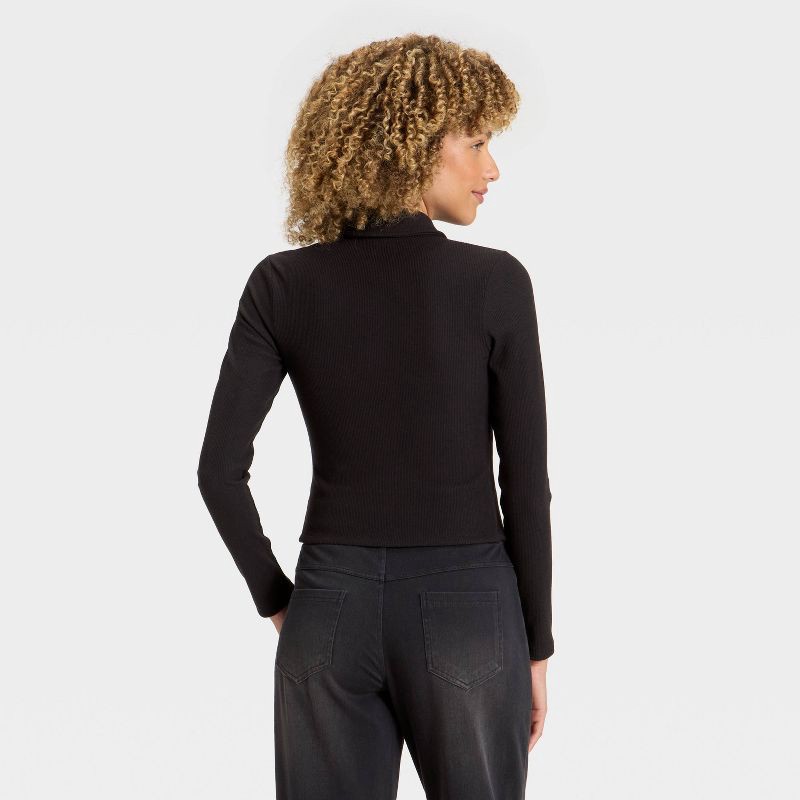 slide 2 of 4, Women's Long Sleeve Brushed Ribbed Polo Zip-Up Jacket - A New Day™ Black M, 1 ct