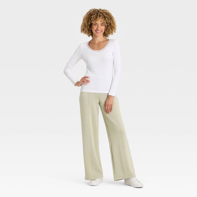 slide 3 of 3, Women's High-Rise Sandwash Pull-On Pants - A New Day™ Light Green M, 1 ct