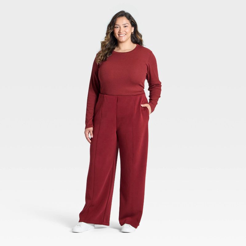 slide 3 of 3, Women's High-Rise Sandwash Pull-On Pants - A New Day™ Maroon S, 1 ct
