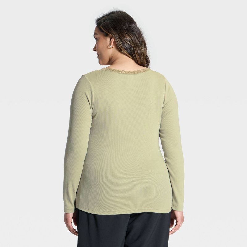 slide 2 of 3, Women's Long Sleeve Lace Trim Scoop Neck Top - A New Day™ Light Green XXL, 1 ct