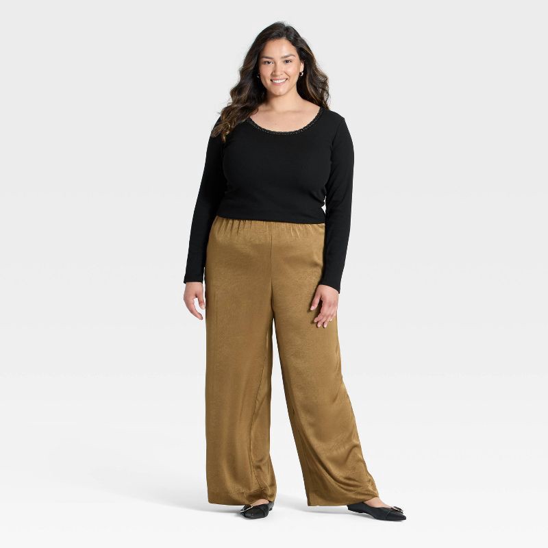 slide 3 of 3, Women's Long Sleeve Lace Trim Scoop Neck Top - A New Day™ Black XXL, 1 ct