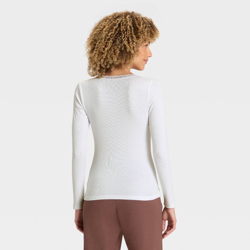 slide 2 of 4, Women's Long Sleeve Lace Trim Scoop Neck Top - A New Day™ White M, 1 ct