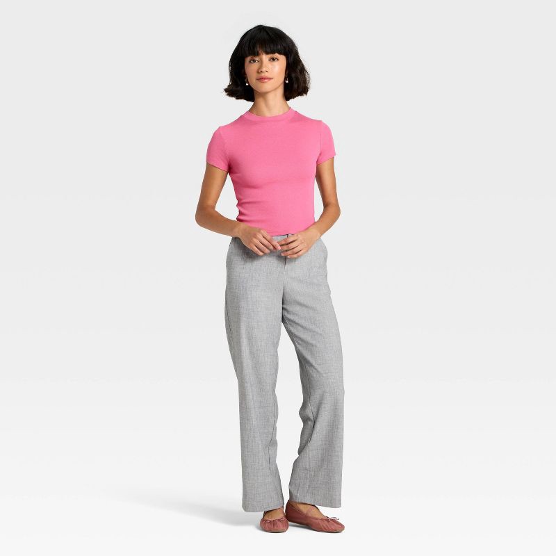 slide 4 of 4, Women's Slim Fit Cropped Ribbed T-Shirt - A New Day™ Pink S, 1 ct