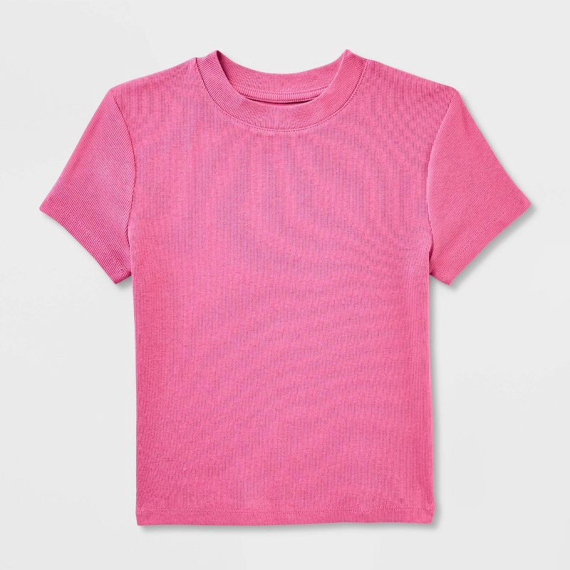 slide 2 of 4, Women's Slim Fit Cropped Ribbed T-Shirt - A New Day™ Pink S, 1 ct